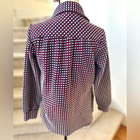 Vintage 70s Blue, Red & White Check Button Up Blouse - Picture 3 of 6